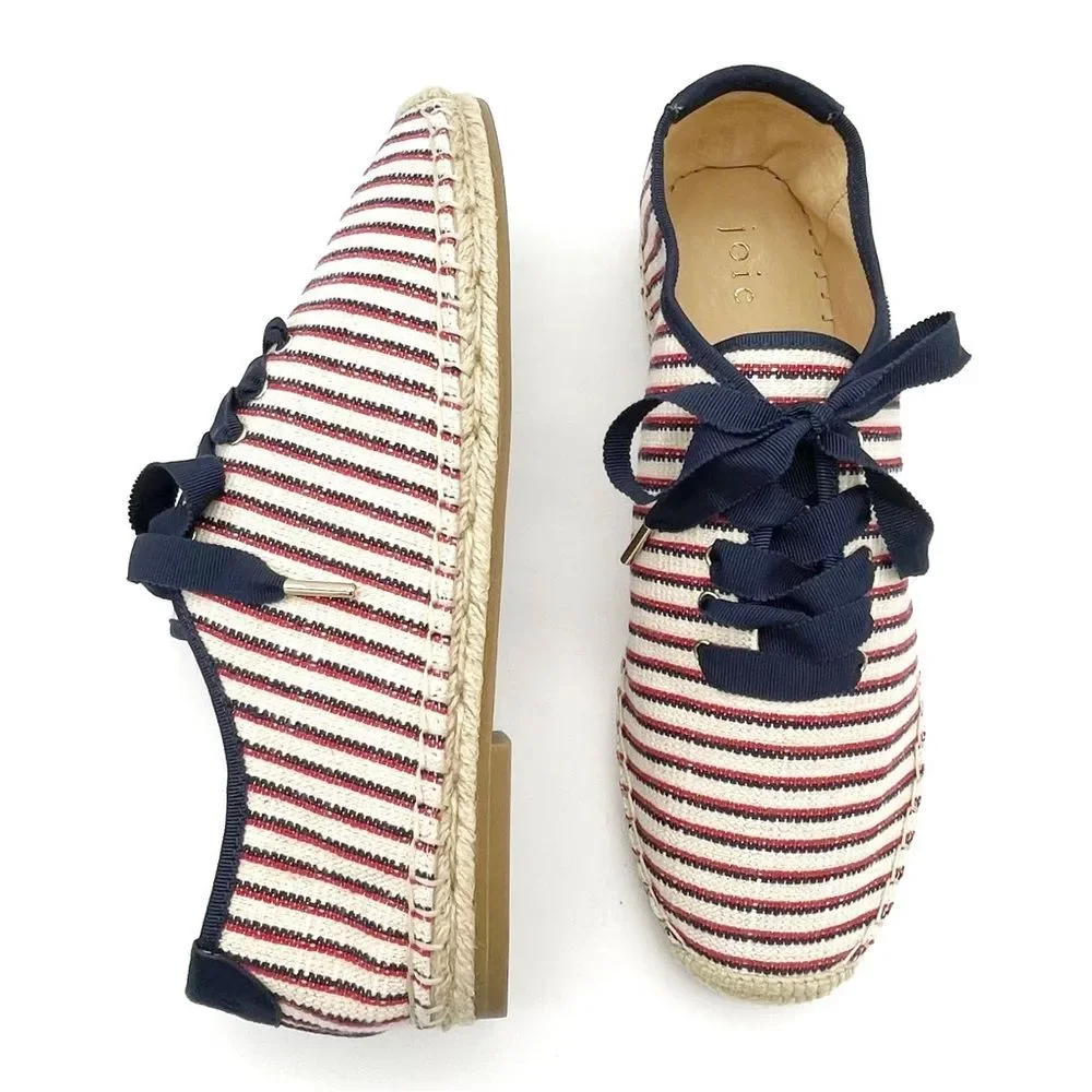 NWT Joie Corston Espadrille Sneaker Navy Red Cream Gold Women’s 38.5 US 7.5-8